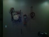 Phil showed me how his various homemade clocks and kinetic sculptures work. The lighting really doesn't do them justice.