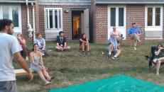 The gang hanging out on the grassy knoll before Hungry Hungry Humans.